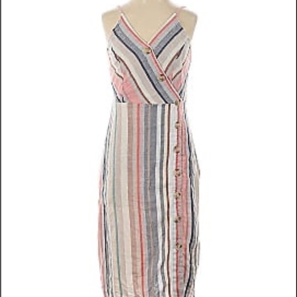 Chic Striped Button-Front Midi Dress - Picture 1 of 3